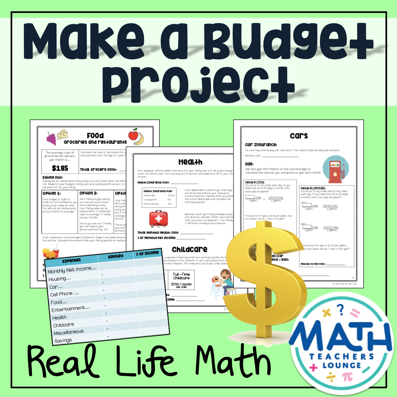 The Game of Life, a Math Project about Money -- real life application