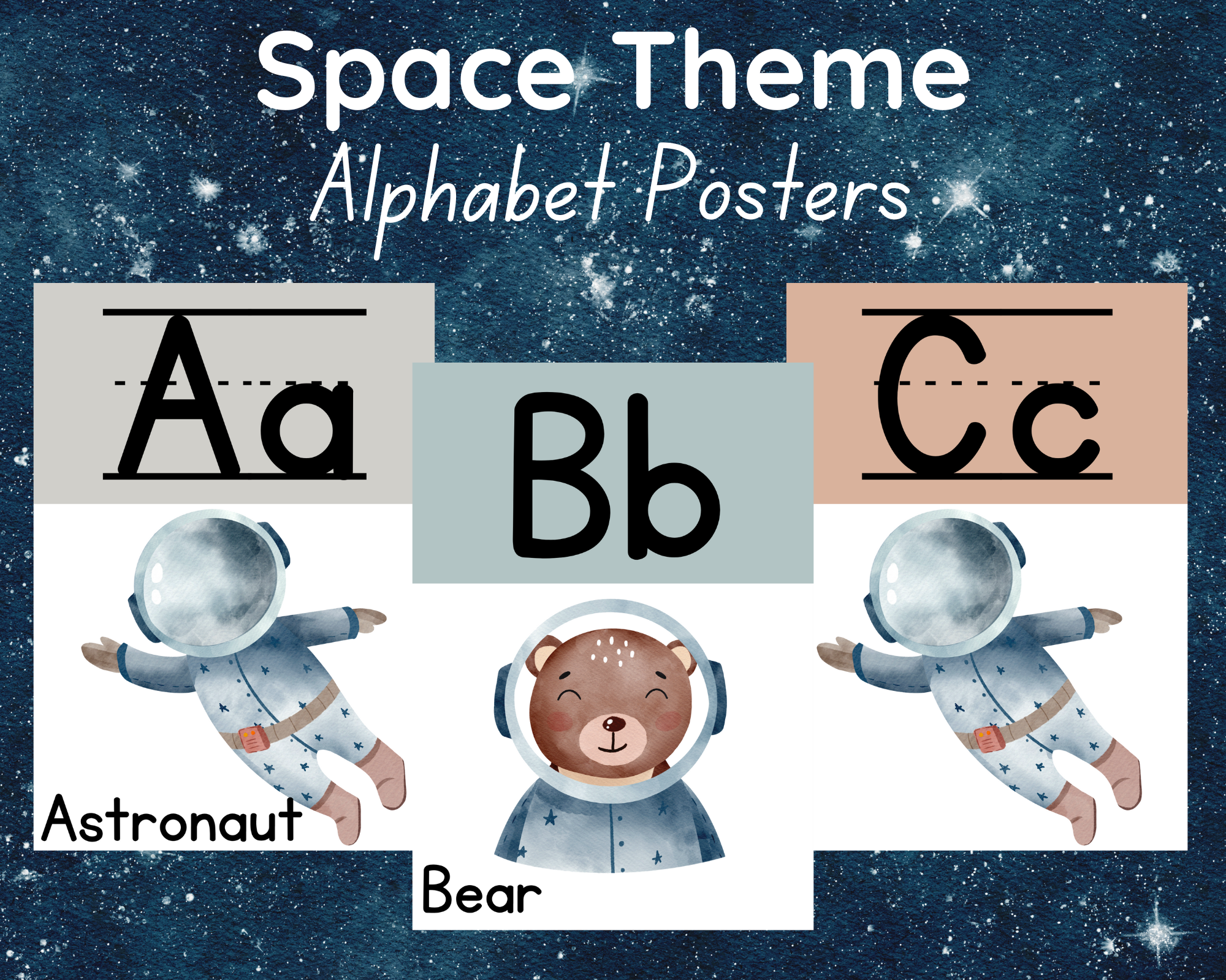 Gender Neutral Space Theme Alphabet Posters