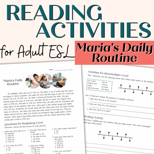 Reading Comprehension Passage and Activities for Beginner and Intermediate Adult ESL | Maria's Daily Routine's featured image