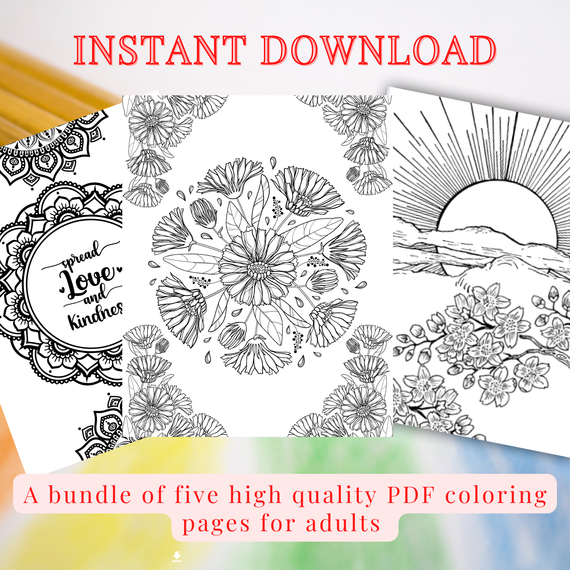 Five Coloring Pages: Flower Power