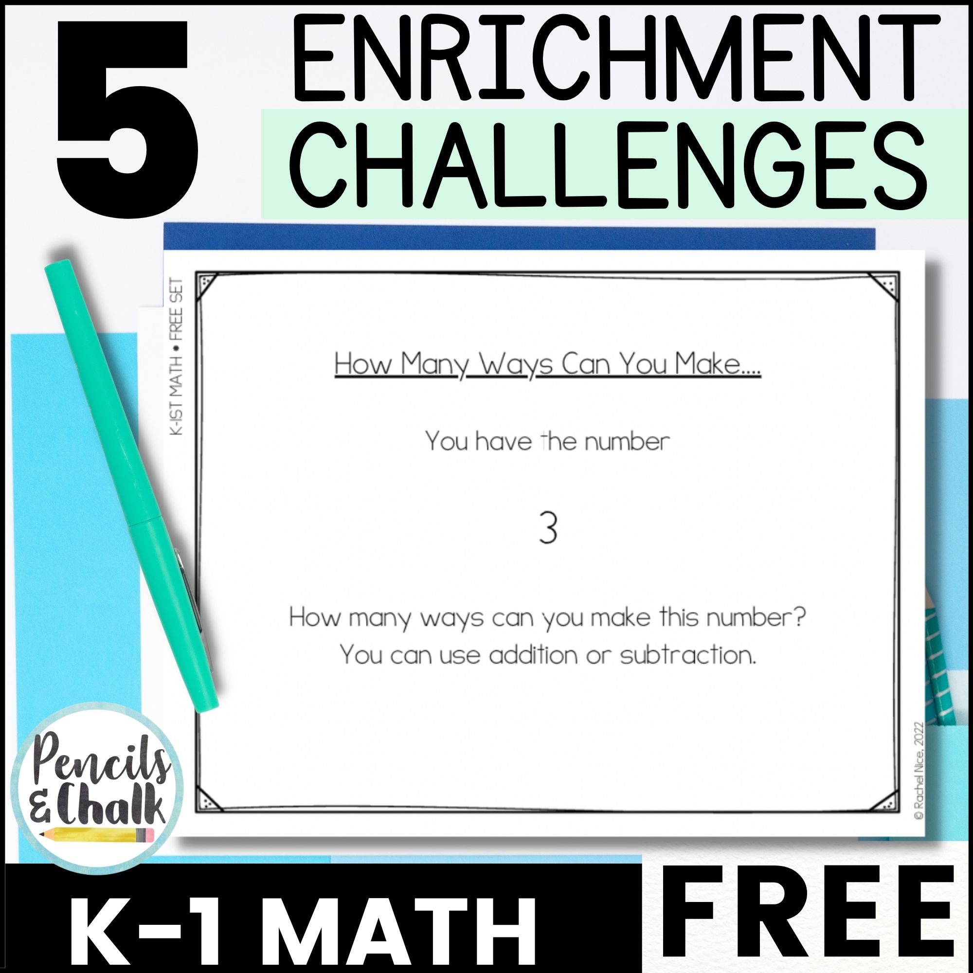 FREE Math Enrichment Activities Early Finishers & Gifted Kindergarten 1st Grade