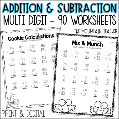 2 and 3 Digit Addition and Subtraction Worksheets BUNDLE's featured image