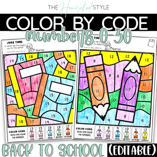 Back to School Color by Number Recognition Worksheets Editable's featured image