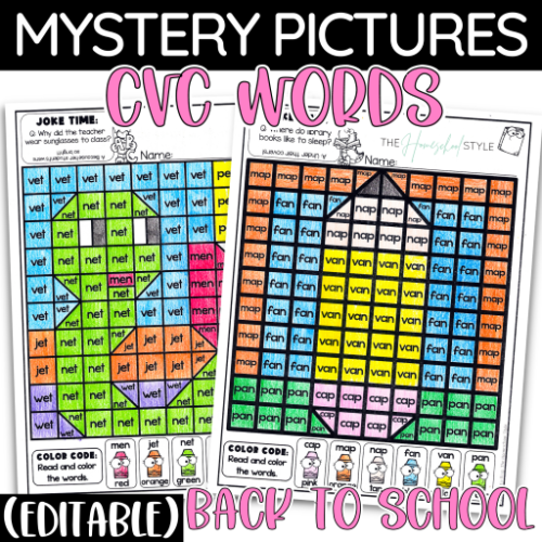 Back to School CVC Words Practice Coloring Pages Editable Worksheets's featured image