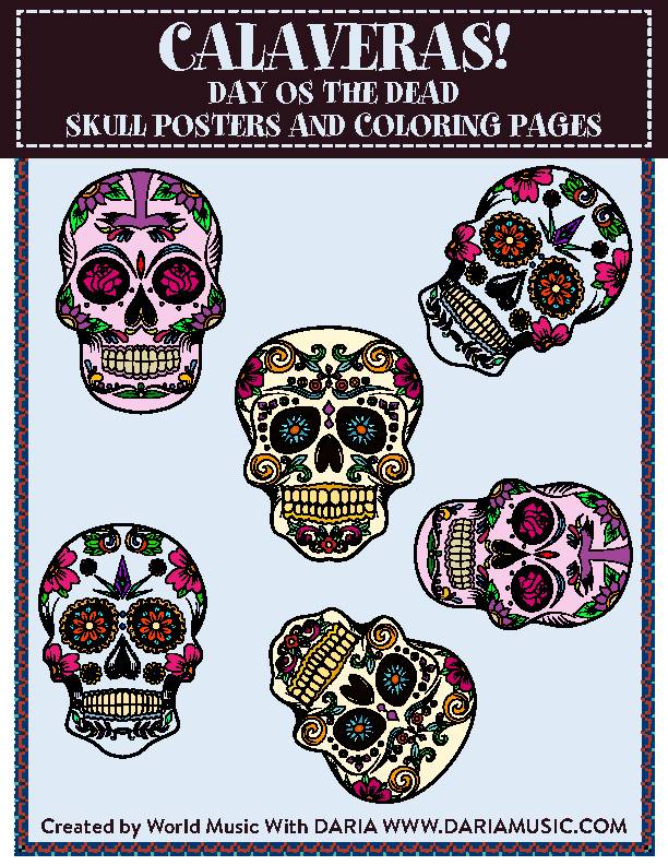 Day Of The Dead Calaveras (Skull) Mini-Posters And Coloring Pages