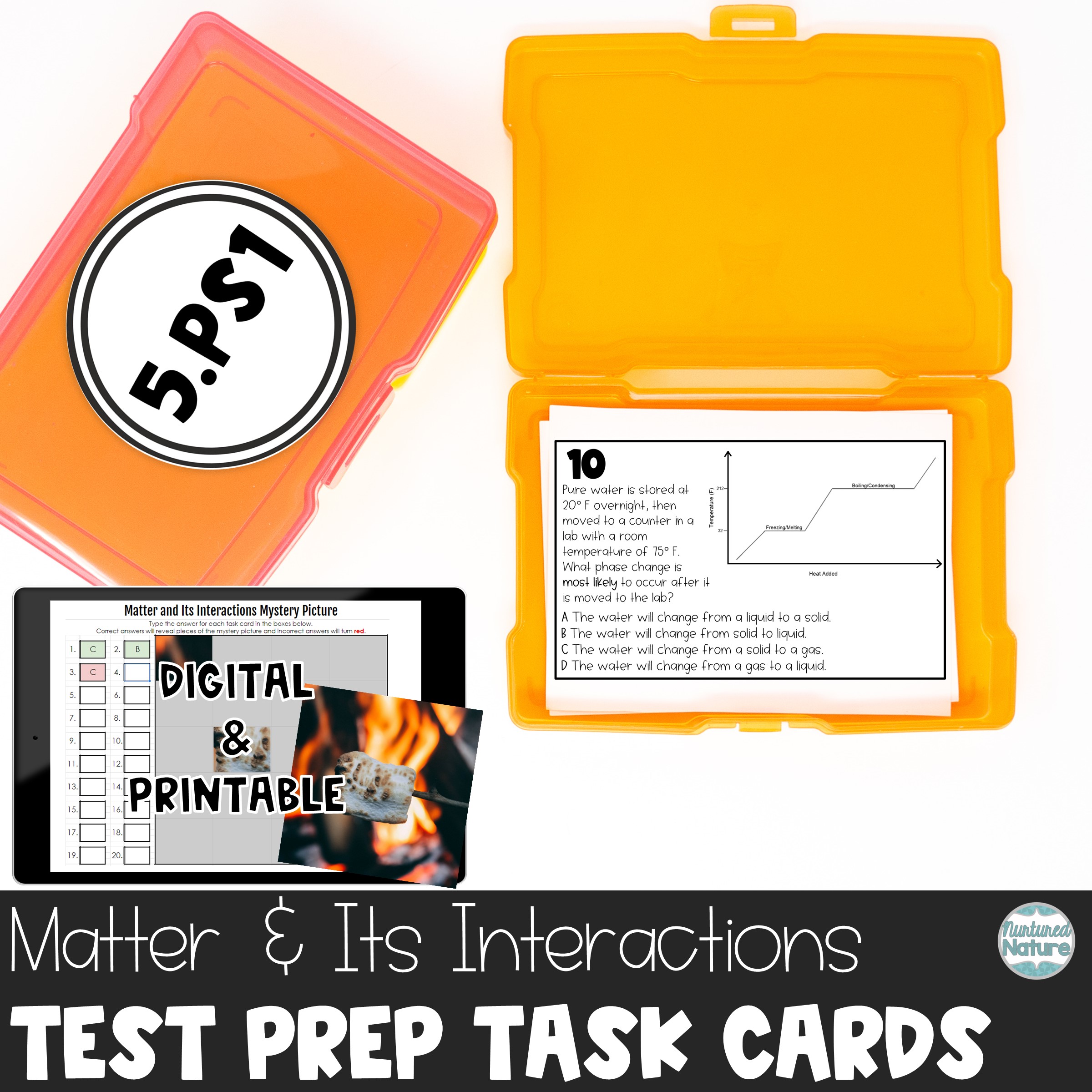 Matter and Its Interactions Test Prep Review Task Cards - TNReady Science 5.PS1