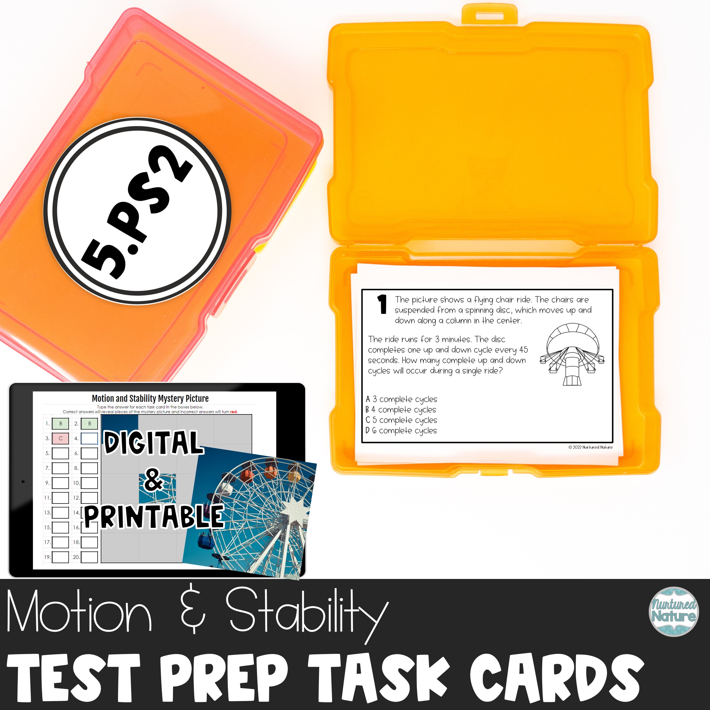 Motion and Stability Test Prep Review Task Cards - TNReady Science 5.PS2