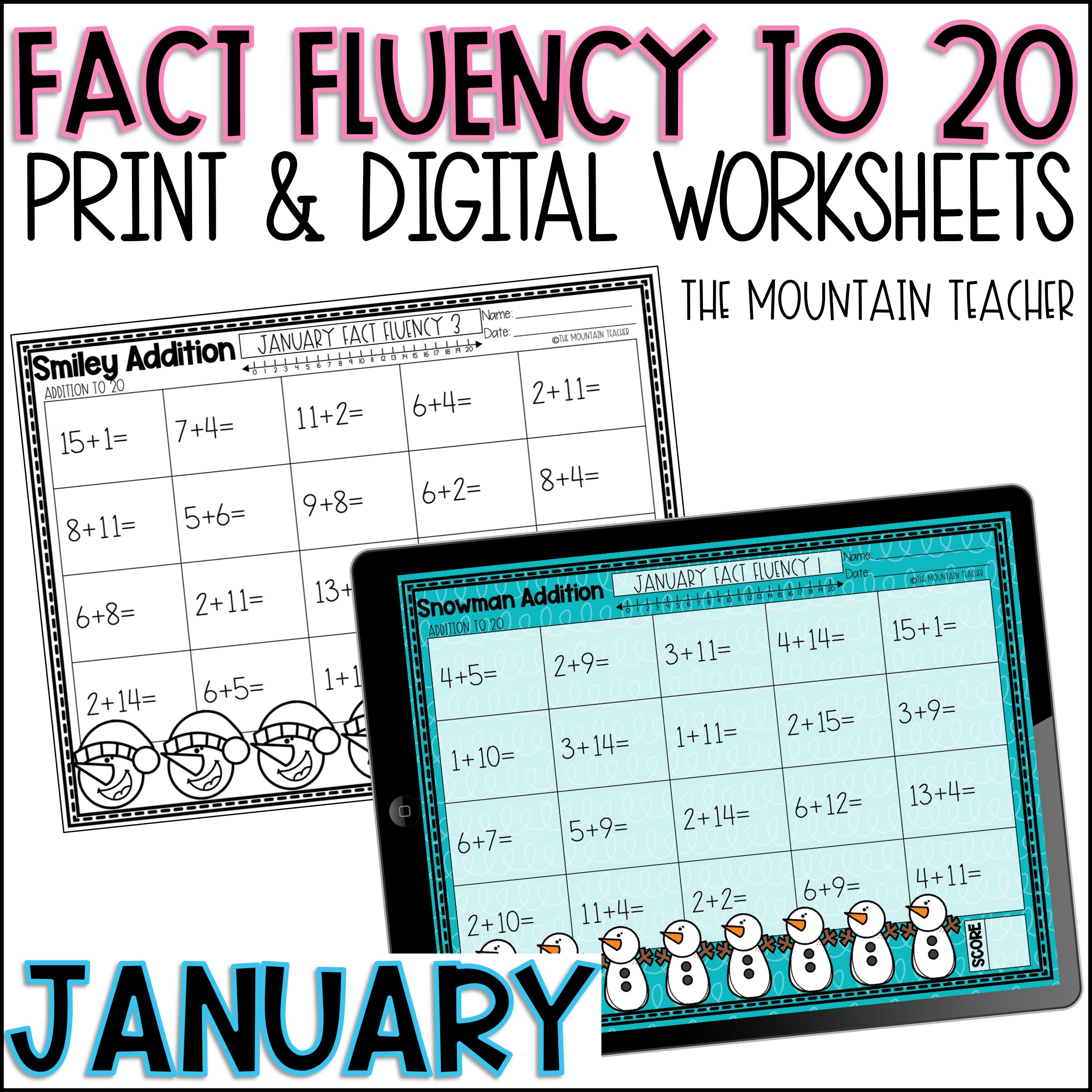 January Math Fact Fluency Worksheets | Printable and Google Slides