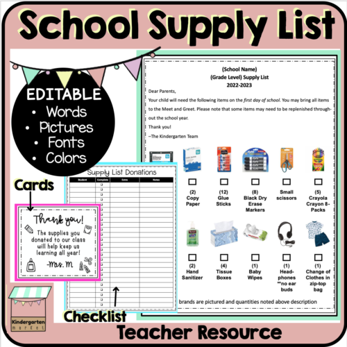 Back to School Supply List Editable Template | Kindergarten and Primary Grades's featured image