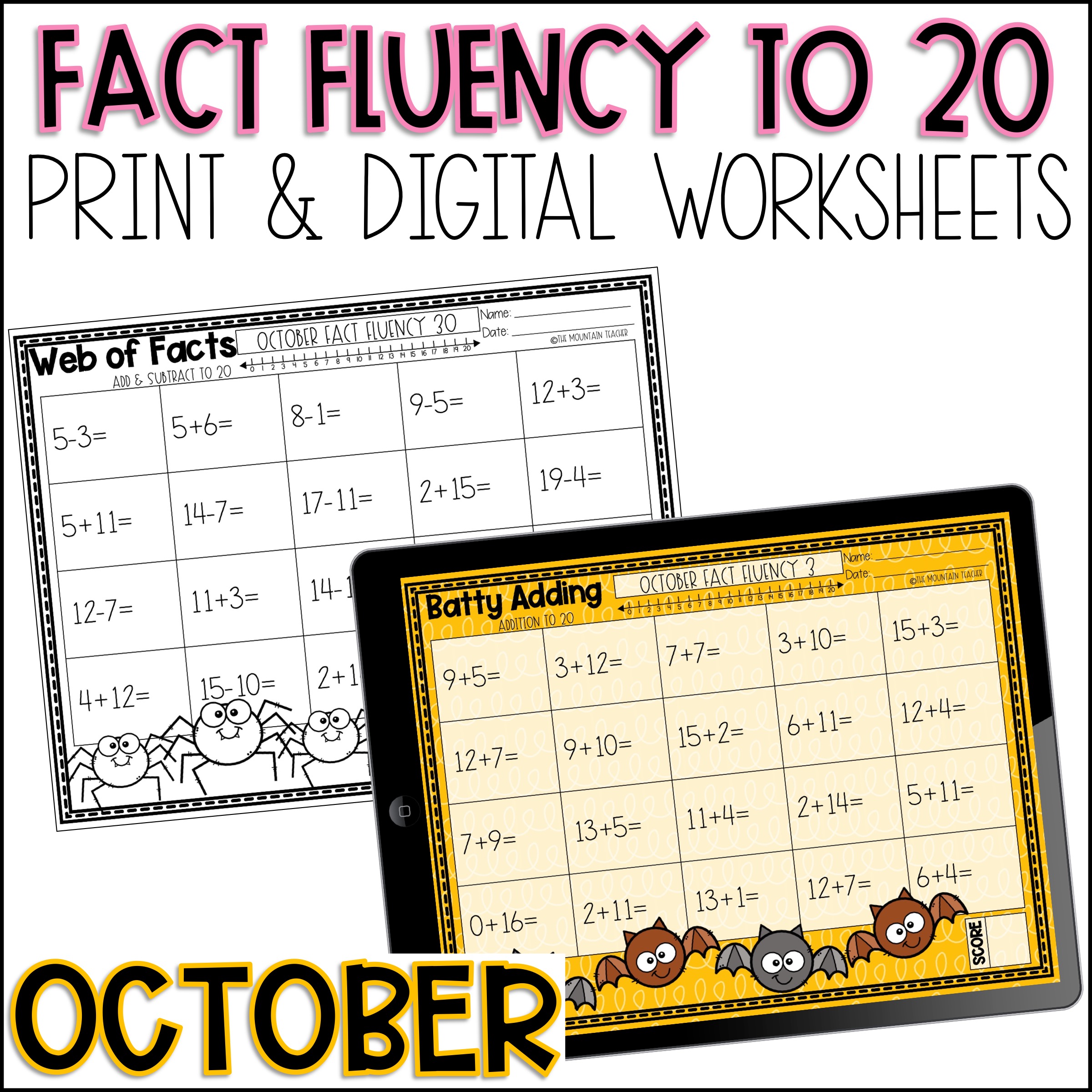 October Math Fact Fluency Worksheets | Printable and Google Slides