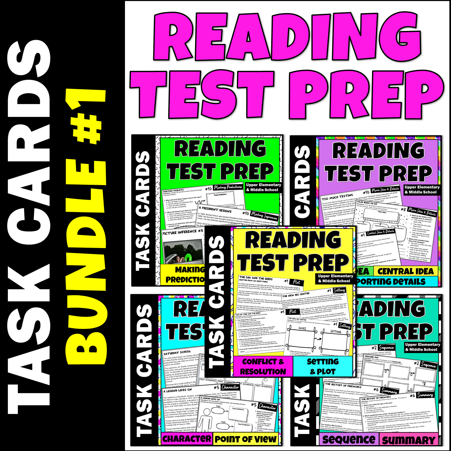 BUNDLE 1 | Reading Comprehension Task Cards | Test Prep 3rd-6th