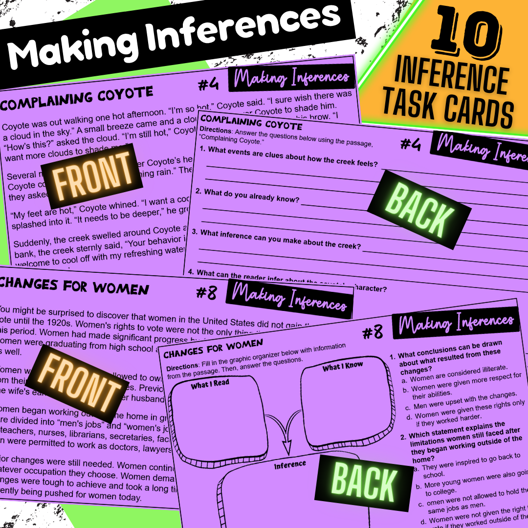 Making Inferences and Predictions Reading Comprehension Task Cards for ...