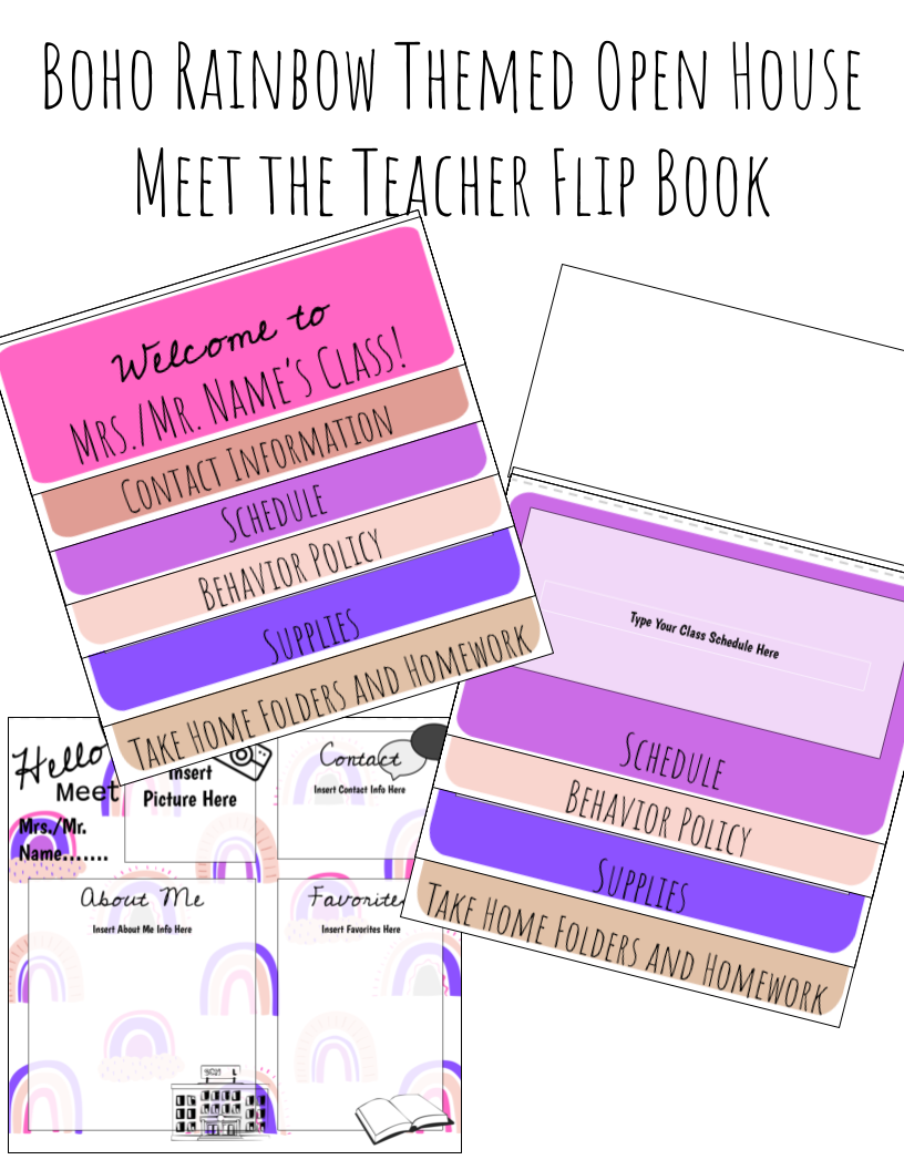 EDITABLE - Boho Rainbow Theme - Meet the Teacher Open House Flip Book