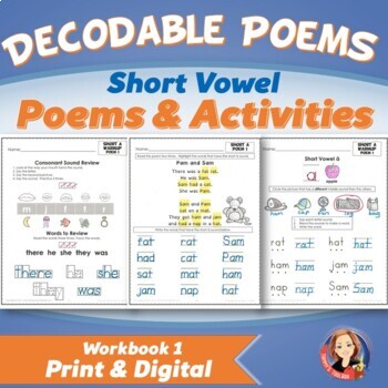 Decodable Reader Poems and Worksheets CVC Short Vowel Words