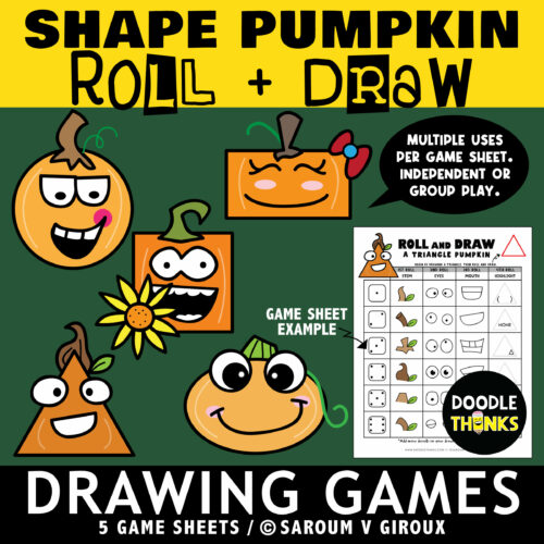 Friendly Shape Pumpkin Roll and Draw Dice Game Sheets