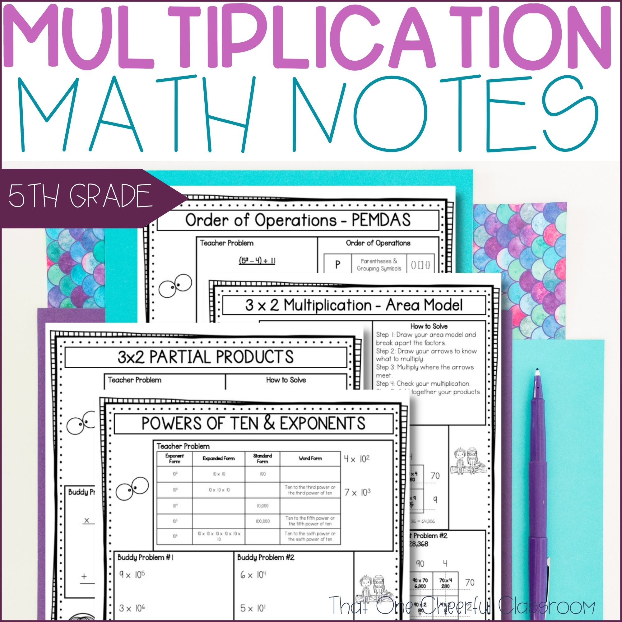 5th Grade Place Value, Multiplication, Exponents Math Notes