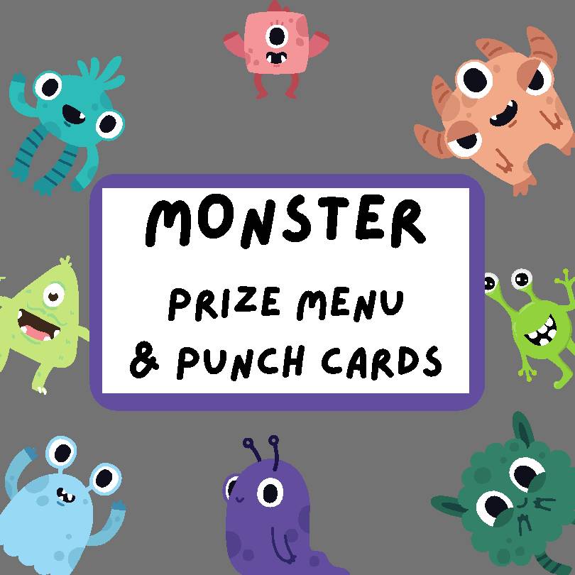 Class Dojo/Monster Prize Menu & Punch Cards