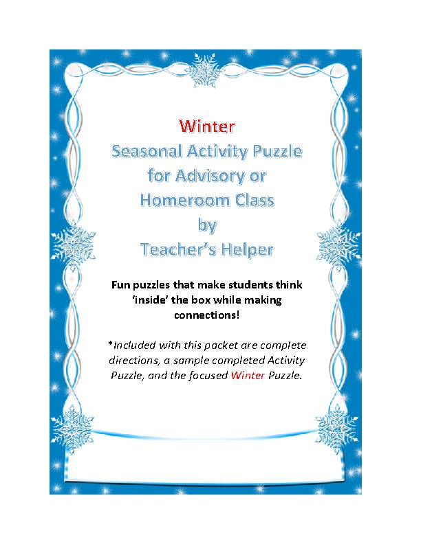 Winter Activity Puzzle (Advisory or Homeroom class-Grades 4-12)