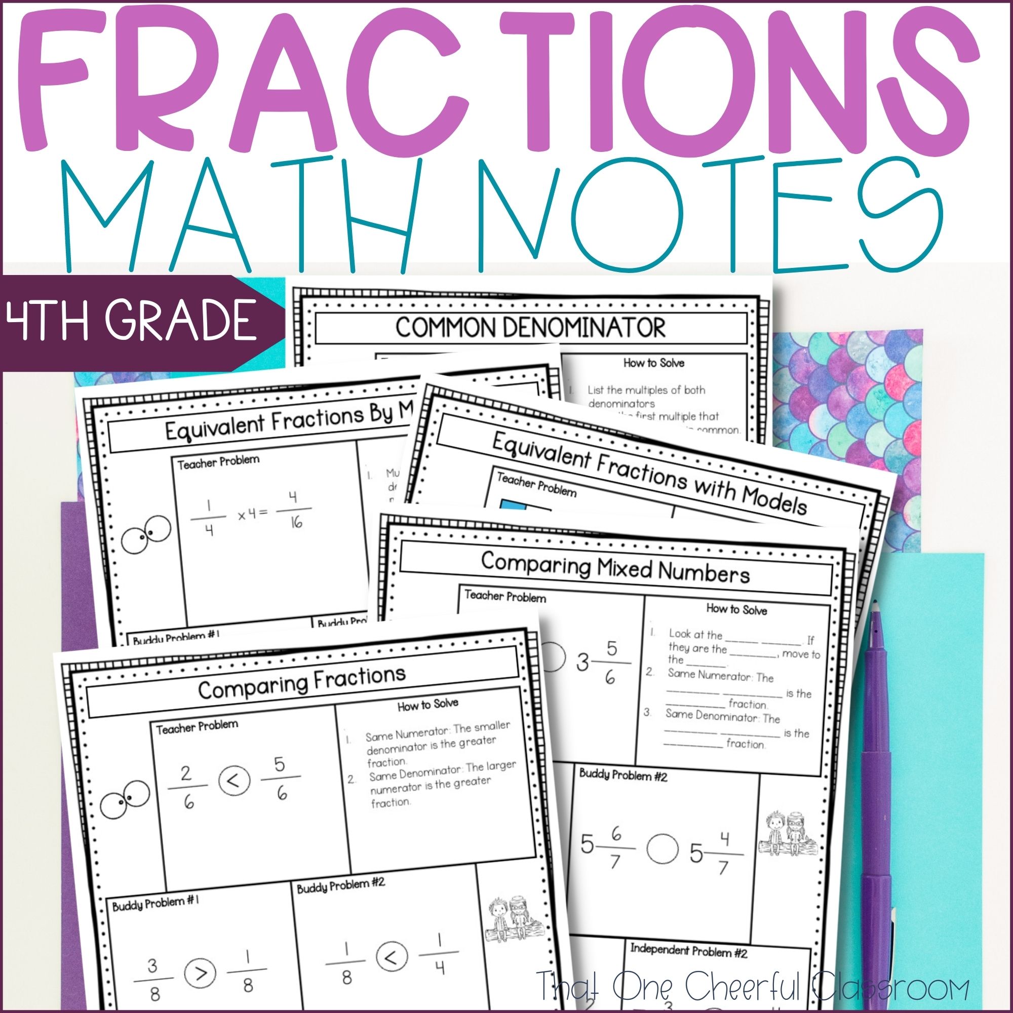 4th Grade Equivalent & Comparing Fractions and Mixed Numbers Guided Math Notes