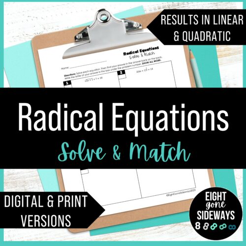 Solving Radical Equations (Linear & Quadratic) - Digital and Print Activity's featured image