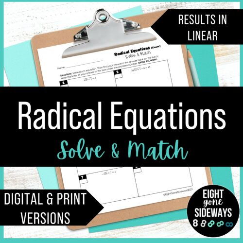 Solving Radical Equations (Linear) - Digital and Print Activity's featured image