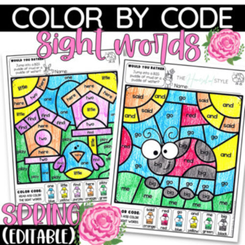 Spring Color by Sight Word Coloring Pages Editable Practice Activities's featured image