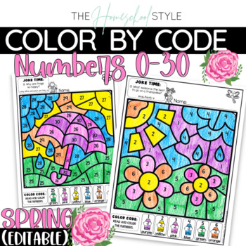 Spring Color by Number Practice Activities Editable Coloring Pages