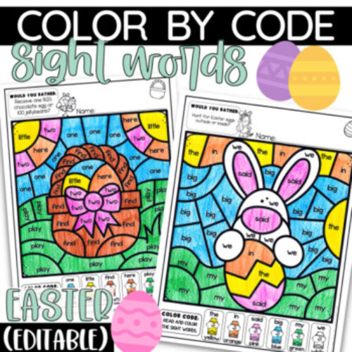 Easter Color by Sight Word Practice Activities Editable Worksheets's featured image