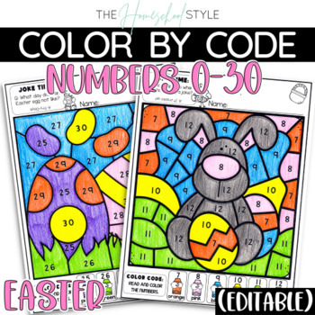 Easter Color by Number Recognition Practice Worksheets Editable