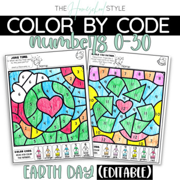 Earth Day Color by Number Color by Code Editable