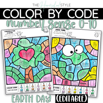 Earth Day Color by Number Sense Editable