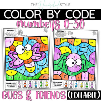 Insects, Bugs and Friends Color by Number Color by Code Editable