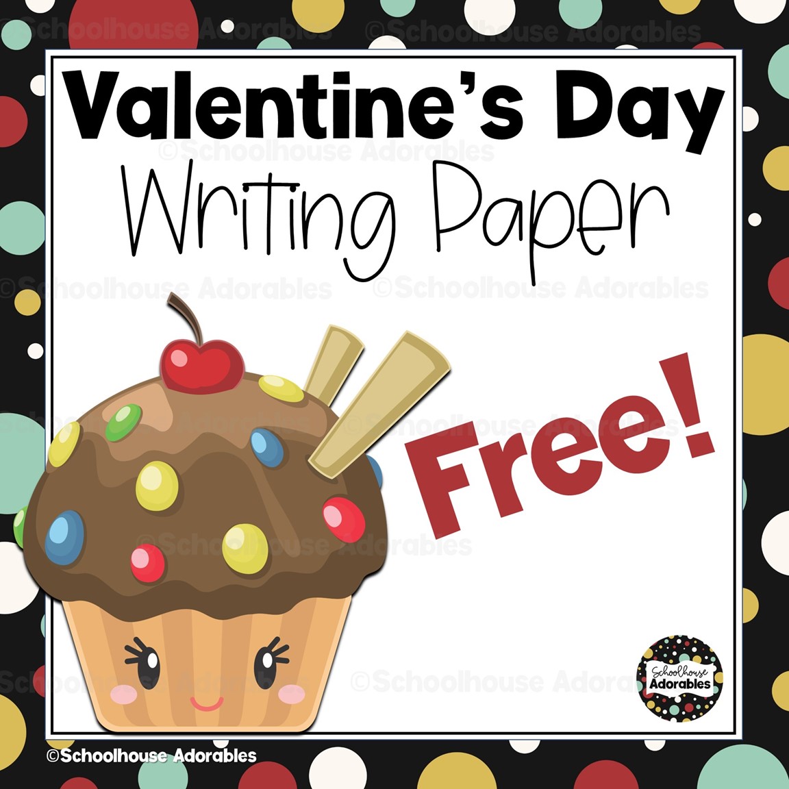 FREE Valentine's Cupcakes & Hearts Writing Paper With Borders - Lined & No Lines