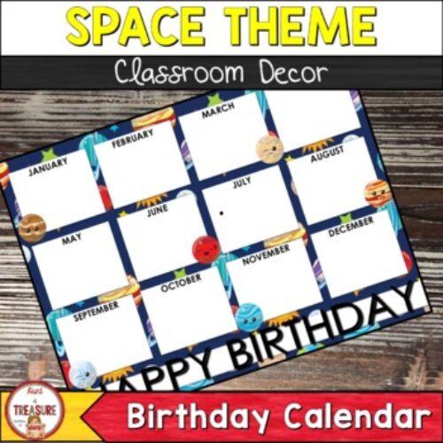 Space Theme Classroom Decor Happy Birthday Calendar | Editable's featured image