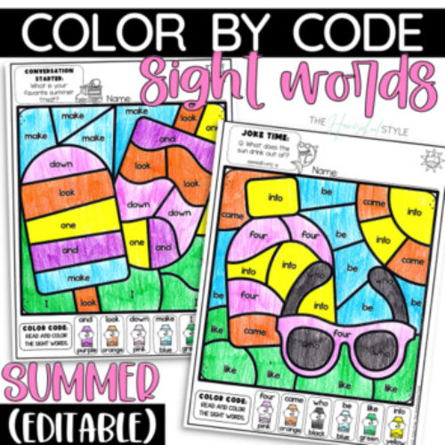 Summer Coloring Pages Color by Code Sight Word Activities Editable's featured image
