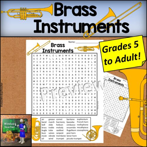 Brass Instruments Word Search HARD for Grades 5 to Adult's featured image