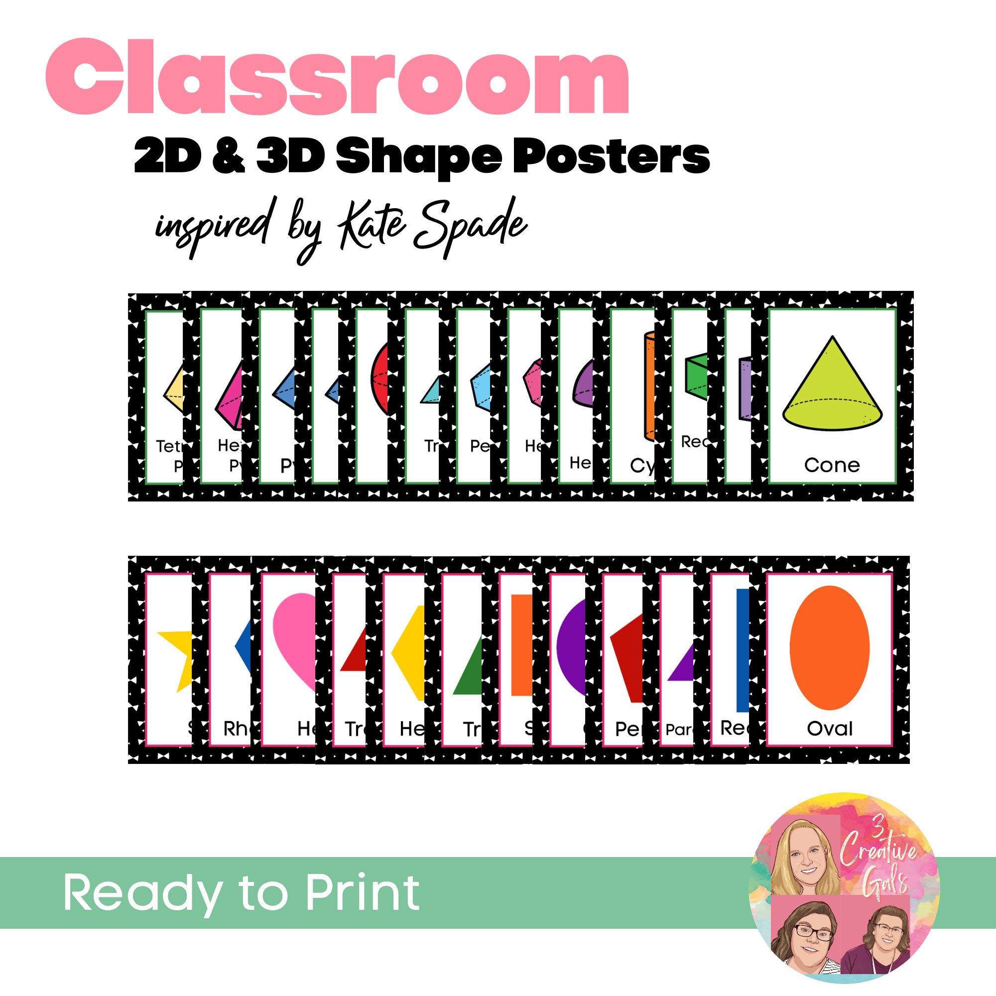 2D and 3D Shapes Posters | inspired by Kate Spade
