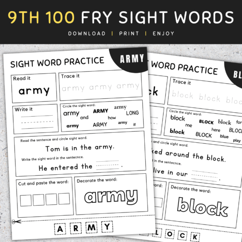 9th 100 Fry Sight Words: Fry's Ninth 100 Sight Words Worksheets, [SET 1]'s featured image