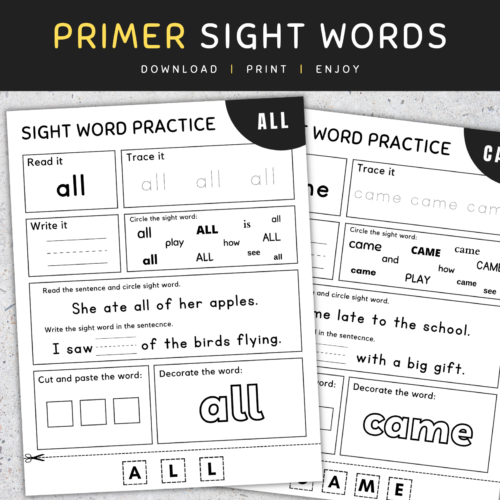 Primer Sight Words: Kindergarten Sight Words Worksheets & Activities, [SET 1]'s featured image