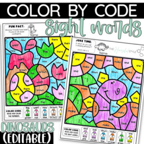 Editable Color by Sight Word Activities Dinosaur Worksheets's featured image