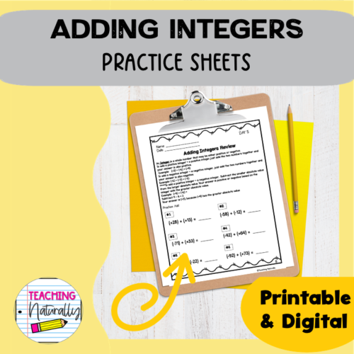 Adding Integers Practice Worksheets both Print and Digital's featured image