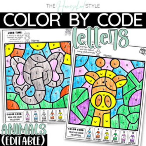 Animal Color by Letter Recognition Color by Code Editable's featured image