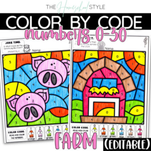 Farm Color by Number Recognition Worksheets Editable's featured image