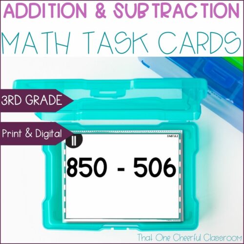 3 Digit Addition & Subtraction with Regrouping Math Task Cards for 3rd Grade's featured image