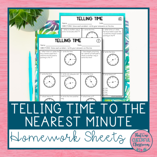 Telling Time to the Nearest Minute Math Homework Worksheets's featured image
