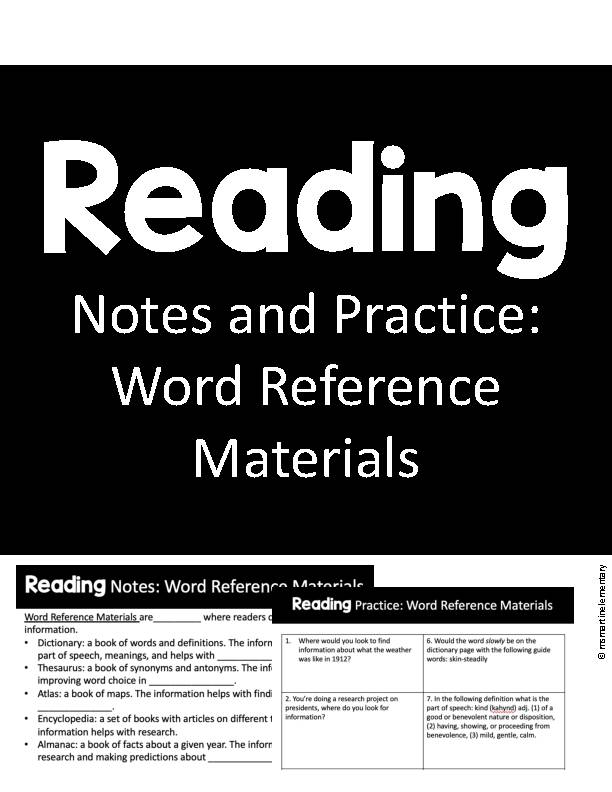 Reading Notes and Practice- Word Reference Materials - Classful