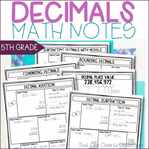 5th Grade Rounding, Comparing, Adding and Subtracting Decimals Guided Math Notes's featured image