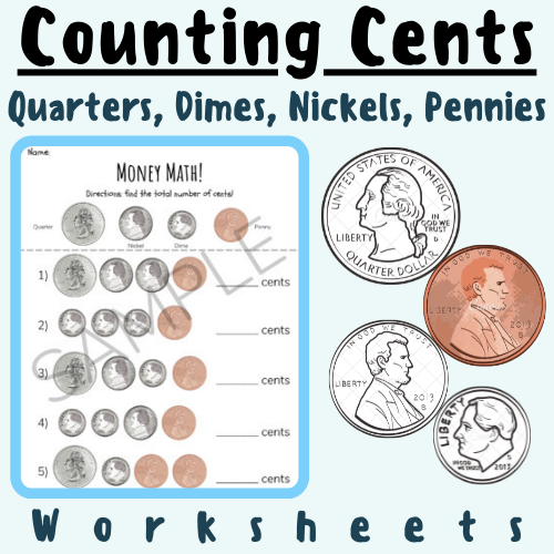 Counting Money Cents/Coins Using Quarters, Dimes, Nickels, Pennies Place Value Worksheet; For K-5 Teachers and Students in the Math Classroom's featured image