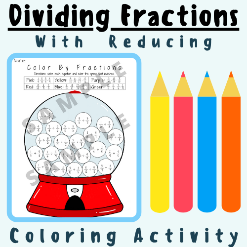 Dividing Fractions With Reducing Color By Number Activity Worksheet For K-5 Teachers and Students in the Math Classroom's featured image