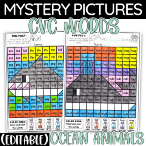 Ocean Theme CVC Words Practice Coloring Pages Editable Worksheets's featured image